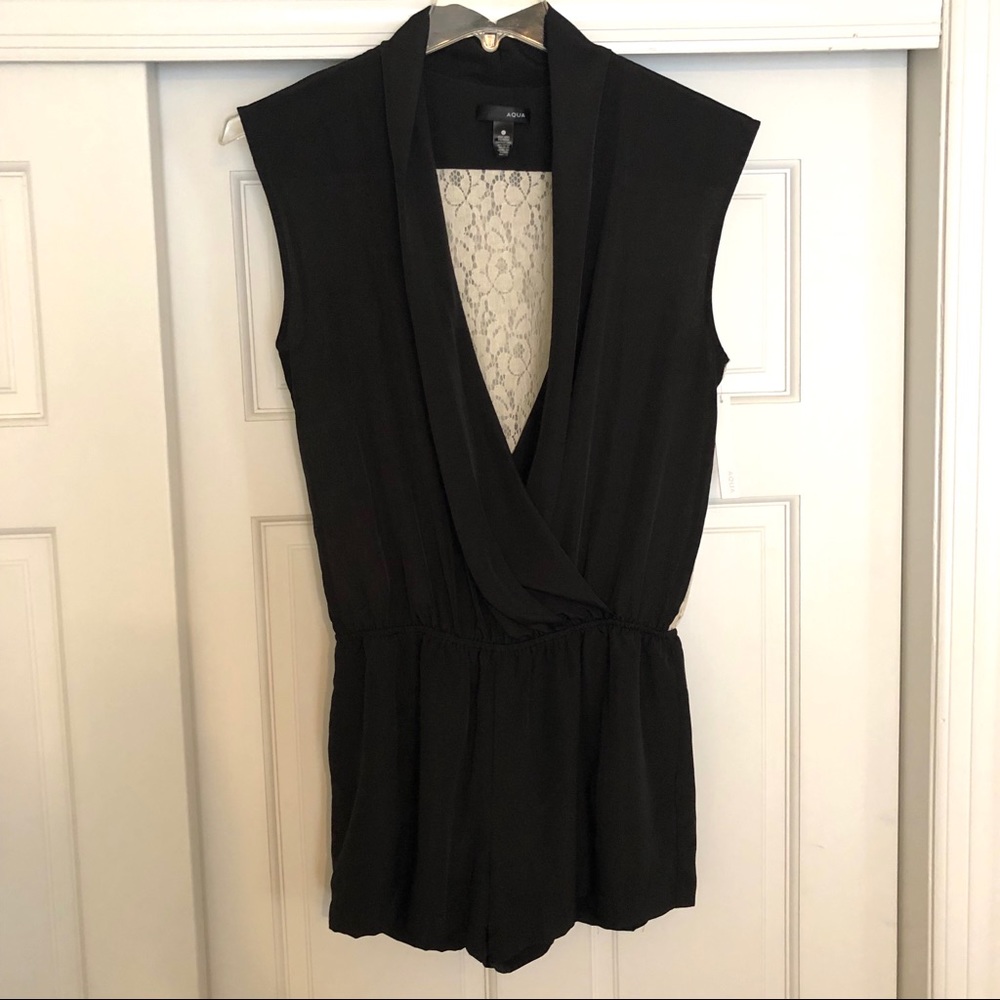 NWT Aqua black romper with lace back